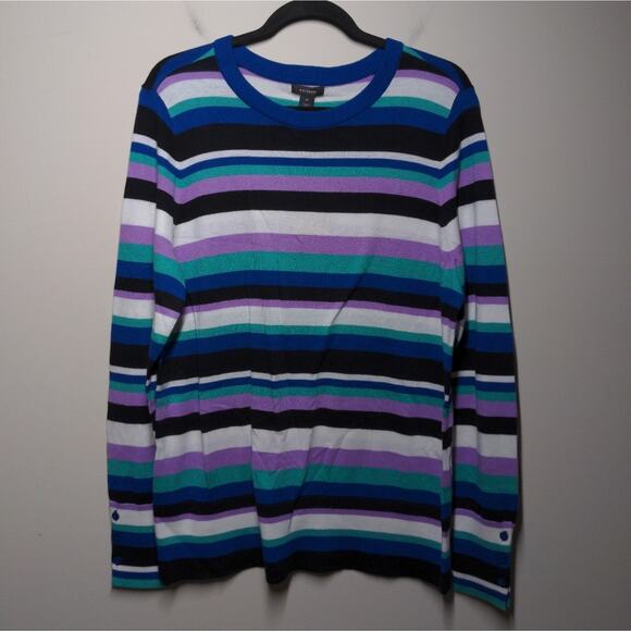 Halogen (Nordstrom) Crew Neck Sweater Blue- Lavender Multi Stripe XL New - Picture 3 of 11